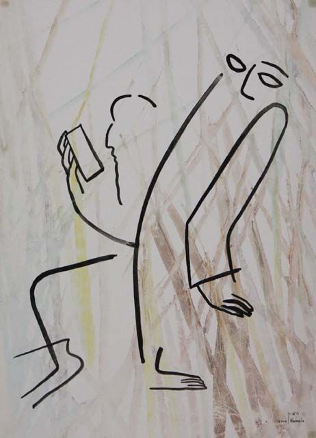 Картина под названием "А он целыми днями т…" - Moshe Hemain, Подлинное произведение искусства, Масло