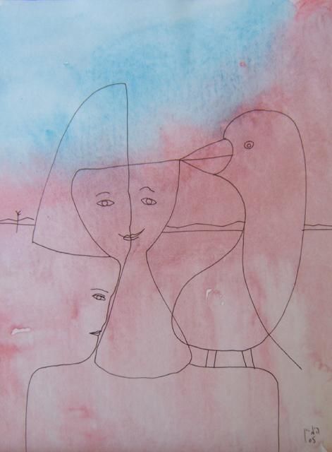 Картина под названием "Я и мои друзья-Me a…" - Moshe Hemain, Подлинное произведение искусства, Другой