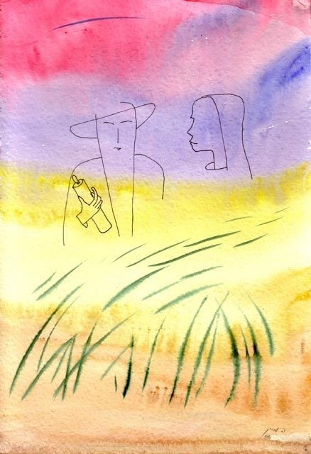 Картина под названием "Пшеничное поле-Whea…" - Moshe Hemain, Подлинное произведение искусства, Масло