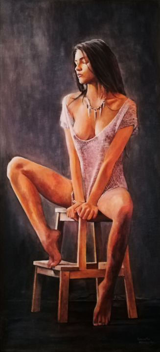 Painting titled "The Seductress" by Hemantha Warakapitiya, Original Artwork, Acrylic Mounted on Wood Stretcher frame