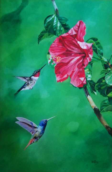 Painting titled "Bloom in the Wild" by Hemantha Warakapitiya, Original Artwork, Acrylic Mounted on Wood Stretcher frame