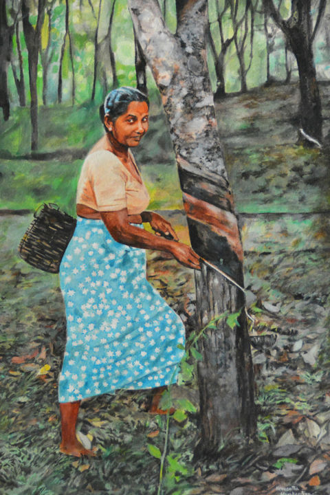 Schilderij getiteld "Pride in Work" door Hemantha Warakapitiya, Origineel Kunstwerk, Acryl Gemonteerd op Frame voor houten b…