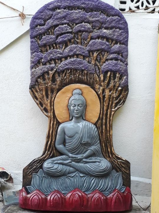 Sculpture intitulée "Budha mural.jpg" par Hemavathi Sl, Œuvre d'art originale, Résine