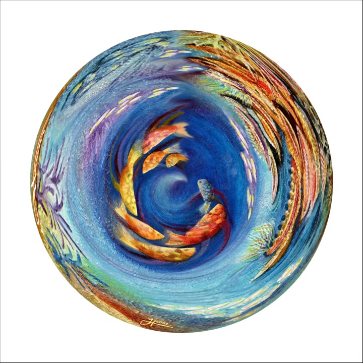 Digitale Kunst mit dem Titel "Planet-Ocean World" von Hemu Aggarwal (hyaggarwal), Original-Kunstwerk, Digitale Malerei
