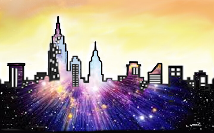 Digitale Kunst mit dem Titel "New York City at Su…" von Hemu Aggarwal (hyaggarwal), Original-Kunstwerk, Digitale Malerei