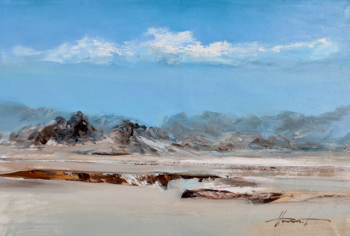 Painting titled "Desert 2" by Henadzy Havartsou, Original Artwork, Oil Mounted on Wood Stretcher frame