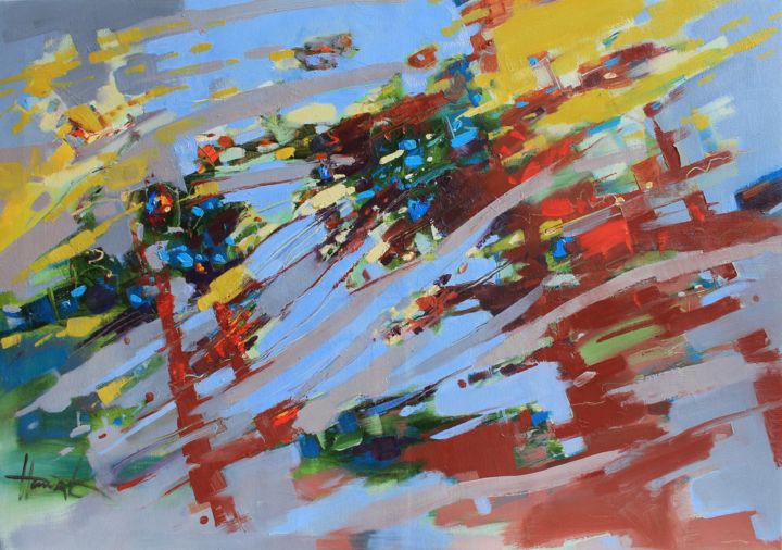 Painting titled "Summer flies away" by Henadzy Havartsou, Original Art, Oil Mounted on Stretcher frame
