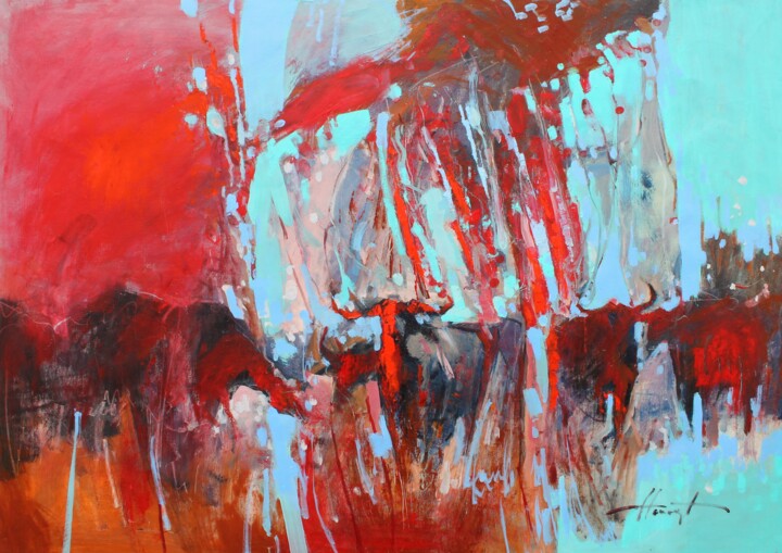 Painting titled "Safari" by Henadzy Havartsou, Original Artwork, Oil Mounted on Wood Stretcher frame