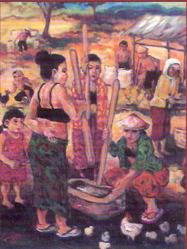 Painting titled "Menumbuk Padi" by Hendro Iswanto, Original Artwork