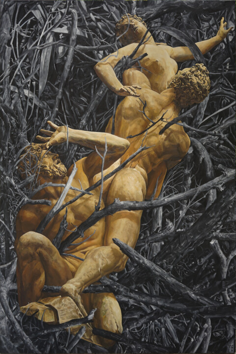 「命运—掠夺萨托妇女」というタイトルの絵画 恒 强によって, オリジナルのアートワーク, オイル
