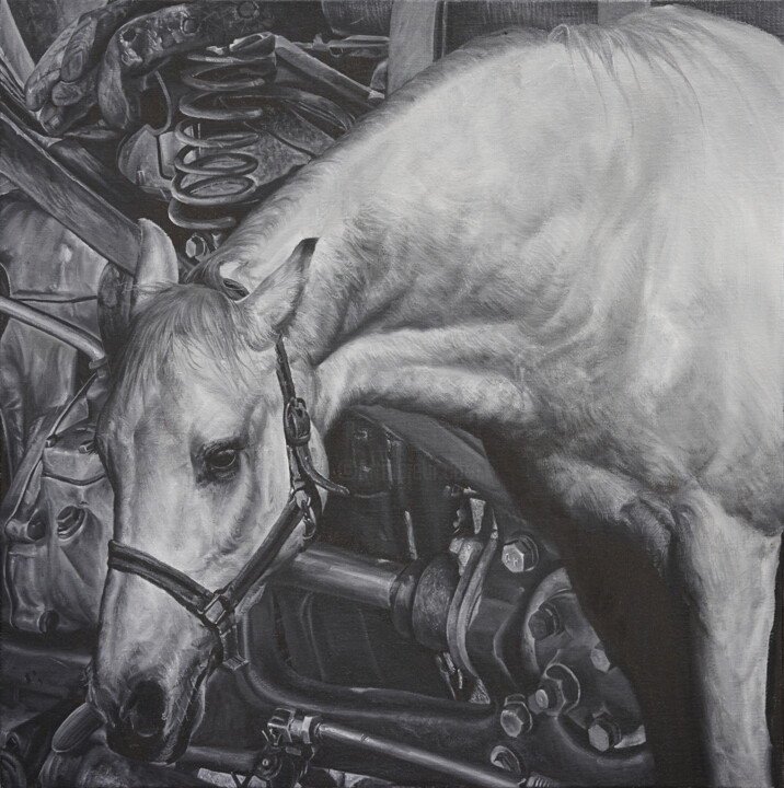 绘画 标题为“白马NO.2” 由恒 强, 原创艺术品, 油