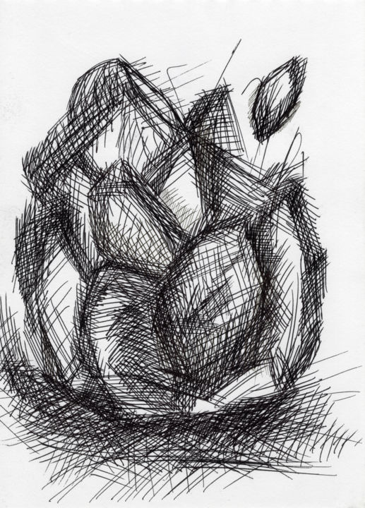 Drawing titled "Sans titre" by Hennel, Original Artwork, Ballpoint pen