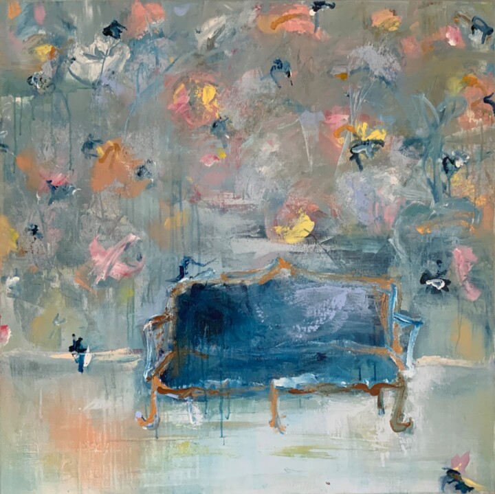 Картина под названием "Blue sofa" - Hennie Van De Lande, Подлинное произведение искусства, Акрил Установлен на Деревянная ра…