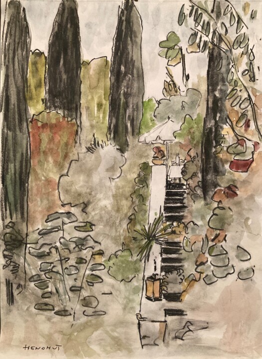 Drawing titled "La Colombe d'Or Sai…" by Hénohut De Zhéry, Original Artwork, Watercolor