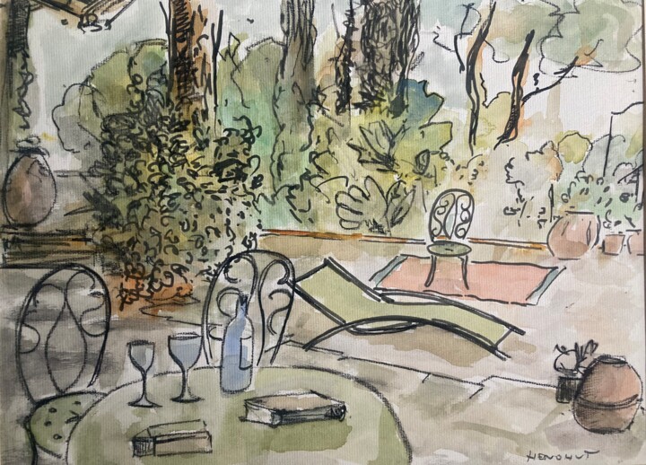 "Jardin terrasse la…" başlıklı Tablo Hénohut De Zhéry tarafından, Orijinal sanat, Karakalem