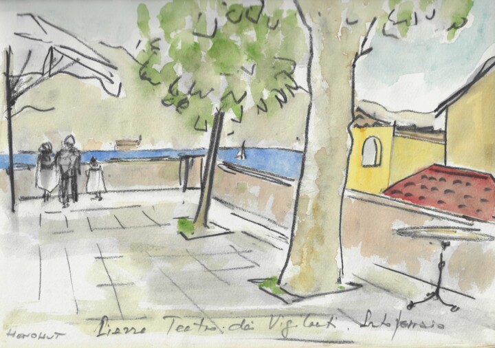 绘画 标题为“Piazza Teatro dei V…” 由Henohut, 原创艺术品, 水彩