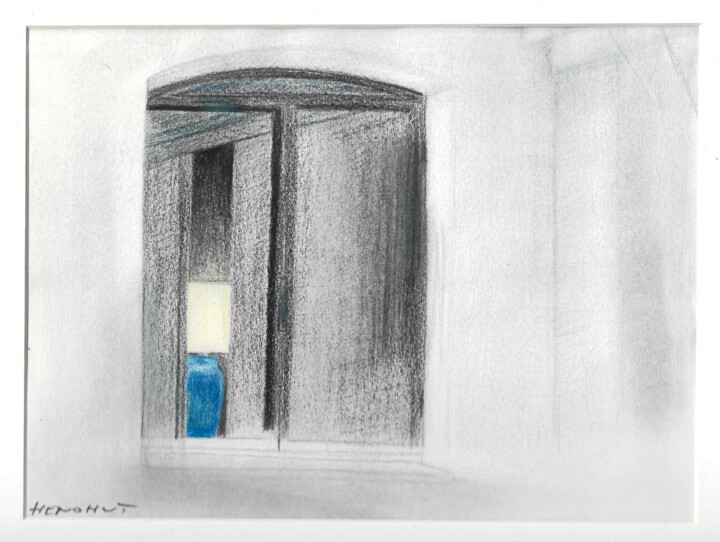 Dessin intitulée "Lampe dans fenêtre…" par Henohut De Zhery, Œuvre d'art originale, Crayon