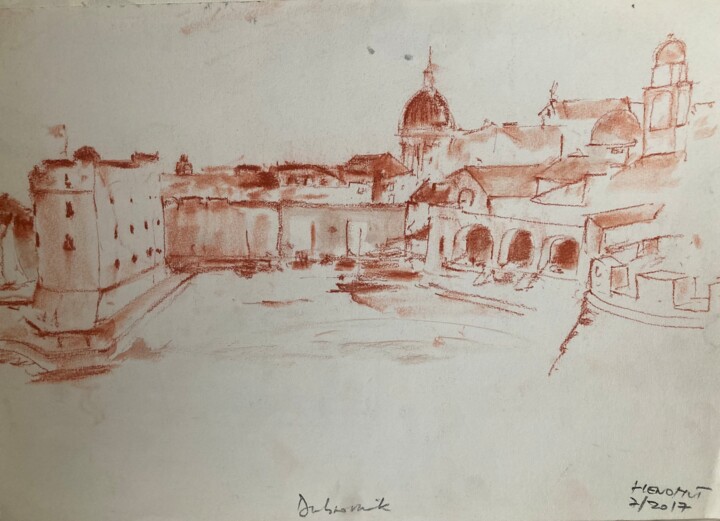 "Dubrovnik, le Port" başlıklı Tablo Hénohut De Zhéry tarafından, Orijinal sanat, Tebeşir