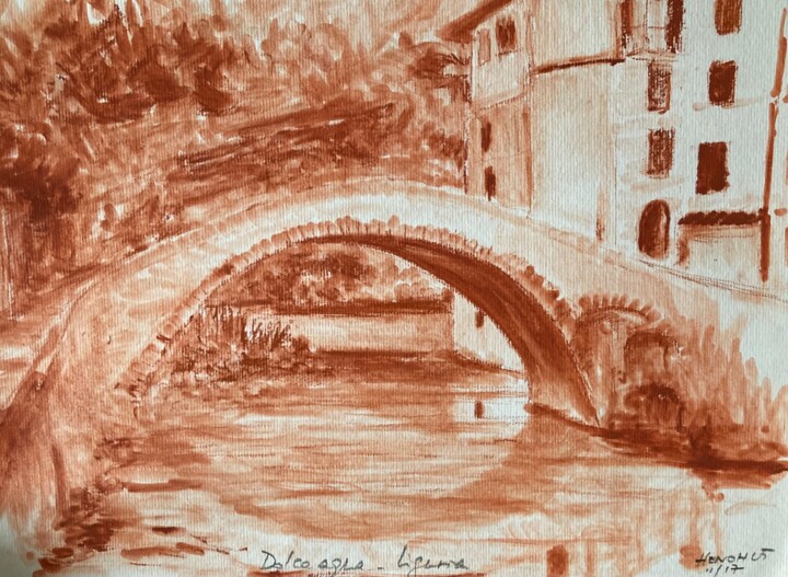 「Ponte di Dolceaqua…」というタイトルの描画 Hénohut De Zhéryによって, オリジナルのアートワーク, チョーク