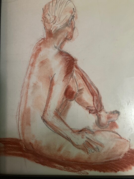 Desenho intitulada "Femme de dos, main…" por Hénohut De Zhéry, Obras de arte originais, Giz