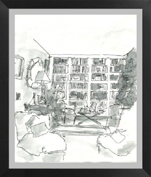 图画 标题为“Library and furnitu…” 由Henohut, 原创艺术品, 墨
