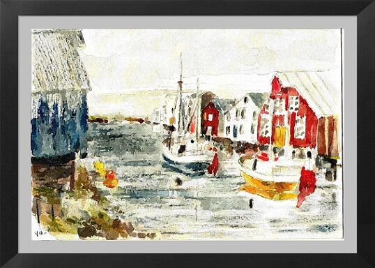 绘画 标题为“Bud Harbour, Norway” 由Henohut, 原创艺术品, 水彩