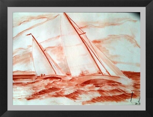 Drawing titled "Deux sloops tribord" by Hénohut De Zhéry, Original Artwork, Chalk