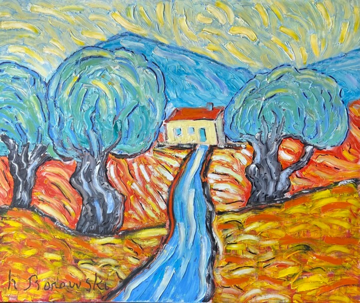Pintura titulada "Chemin des oliviers" por Henri Borowski, Obra de arte original, Oleo