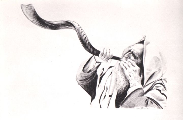 Gravures & estampes intitulée "Shofar" par Henri Eisenberg, Œuvre d'art originale, Lithographie