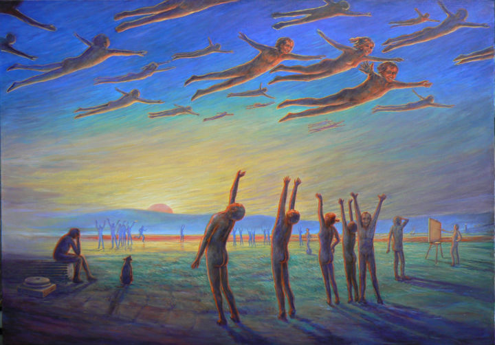 Картина под названием "Salut aux Planants" - Henri Eisenberg, Подлинное произведение искусства, Акрил Установлен на Деревянн…