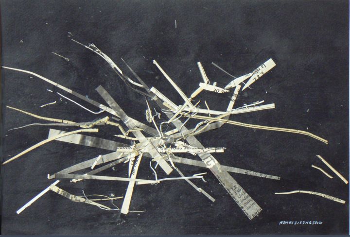 拼贴 标题为“Abstrait 2- Coupure…” 由Henri Eisenberg, 原创艺术品, 扦插 安装在纸板上