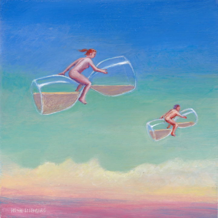 Painting titled "Sabliers volants" by Henri Eisenberg, Original Artwork, Acrylic Mounted on Wood Stretcher frame