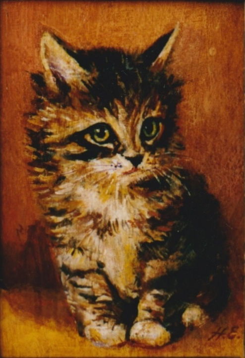 Painting titled "Chaton" by Henri Eisenberg, Original Artwork, Acrylic Mounted on Wood Stretcher frame