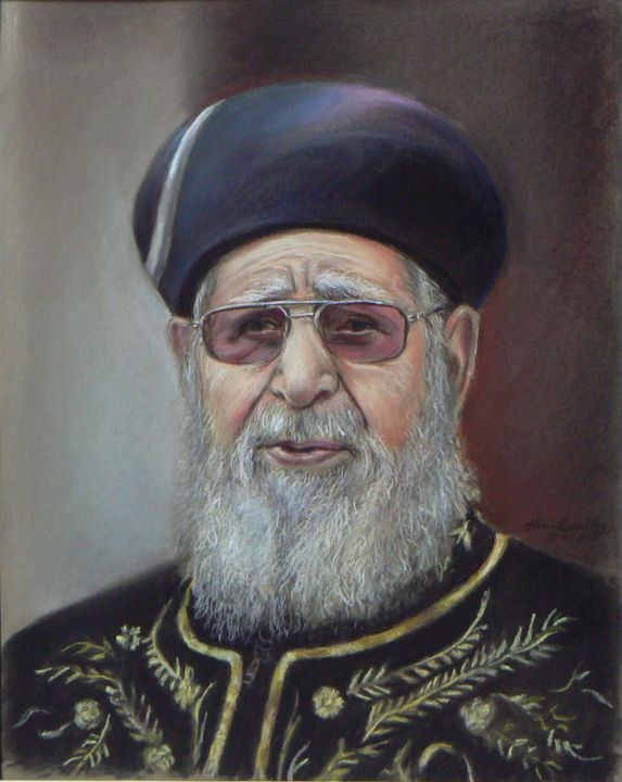 Painting titled "Rabbin Ovadia Yossef" by Henri Eisenberg, Original Artwork, Pastel