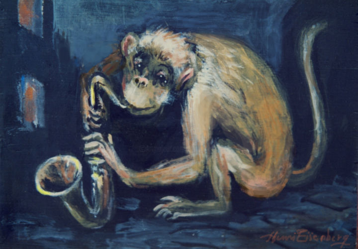 Painting titled "Singe saxophone" by Henri Eisenberg, Original Artwork, Acrylic