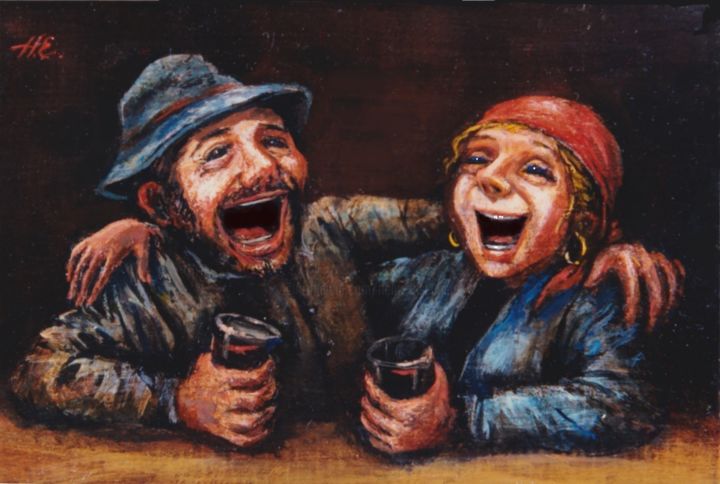 Painting titled "Rire et boire" by Henri Eisenberg, Original Art, Acrylic