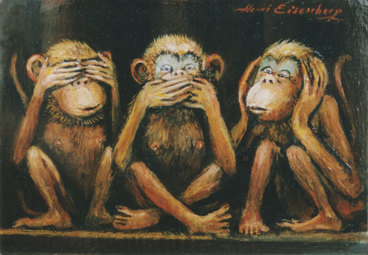 Peinture intitulée "Les Trois Singes" par Henri Eisenberg, Œuvre d'art originale, Acrylique