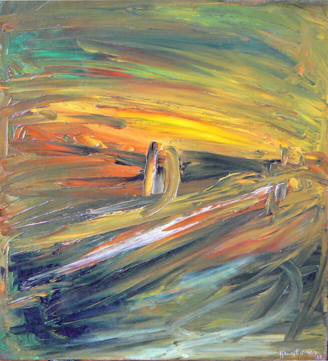 Painting titled "L'Au-revoir" by Henri Eisenberg, Original Artwork, Oil Mounted on Other rigid panel