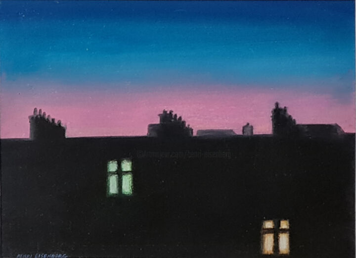 Peinture intitulée "Fenêtres la nuit" par Henri Eisenberg, Œuvre d'art originale, Pastel