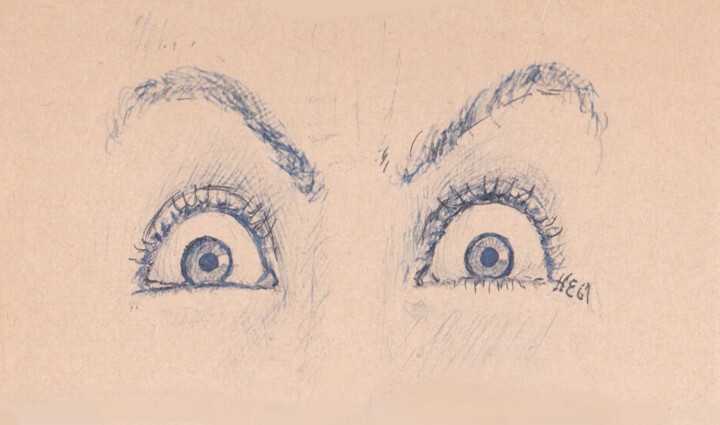 Drawing titled "Yeux" by Henri Eisenberg, Original Artwork, Ink Mounted on Cardboard