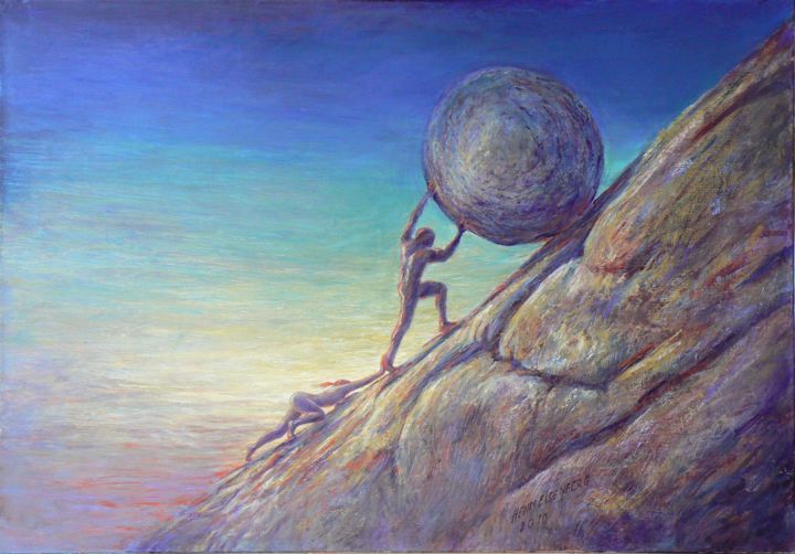 Картина под названием "Le Mythe des Sisyphe" - Henri Eisenberg, Подлинное произведение искусства, Акрил Установлен на Деревя…