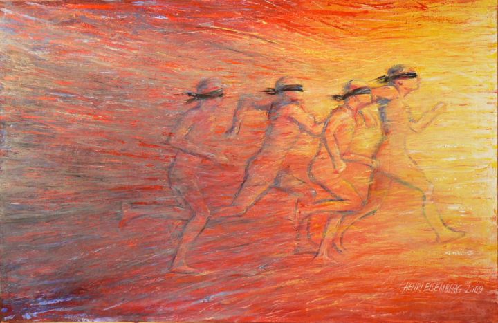 Painting titled "Blind Runners, ou L…" by Henri Eisenberg, Original Artwork, Acrylic Mounted on Wood Stretcher frame