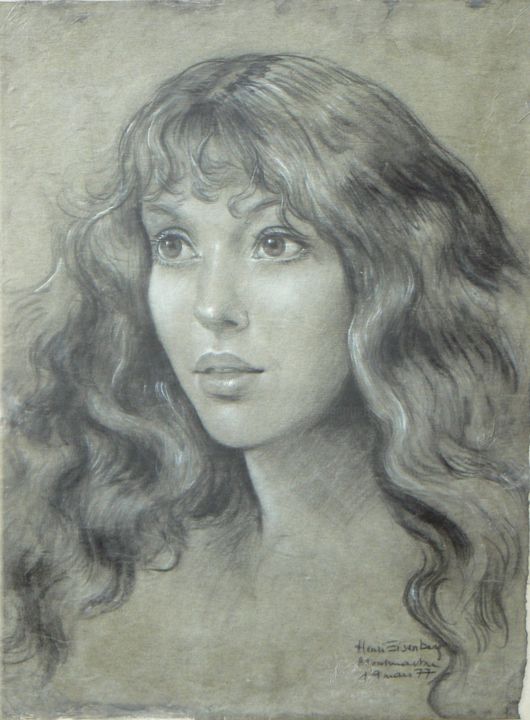 Drawing titled "B.77" by Henri Eisenberg, Original Artwork, Conté Mounted on Cardboard