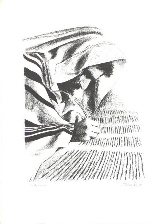 "Rabbin qui corrige" başlıklı Baskıresim Henri Eisenberg tarafından, Orijinal sanat, Litografi
