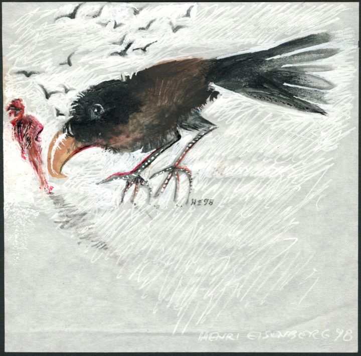 Peinture intitulée "Corbeau et Silhouet…" par Henri Eisenberg, Œuvre d'art originale, Autre