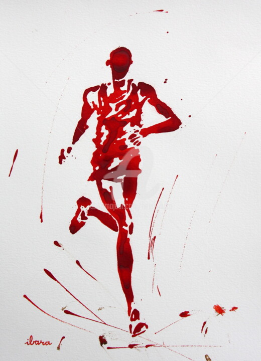 Drawing titled "Marathon N°5" by Henri Ibara, Original Artwork, Ink