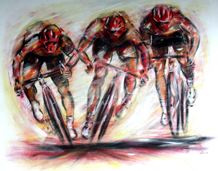 Картина под названием "Arrivée sprint" - Henri Ibara, Подлинное произведение искусства, Акрил