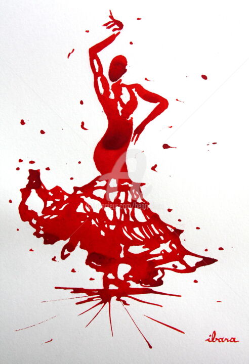 Desenho intitulada "Flamenco N°1" por Henri Ibara, Obras de arte originais, Tinta