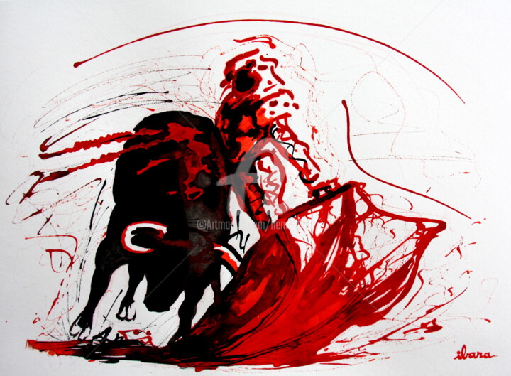 Disegno intitolato "Tauromachie N°11" da Henri Ibara, Opera d'arte originale, Inchiostro