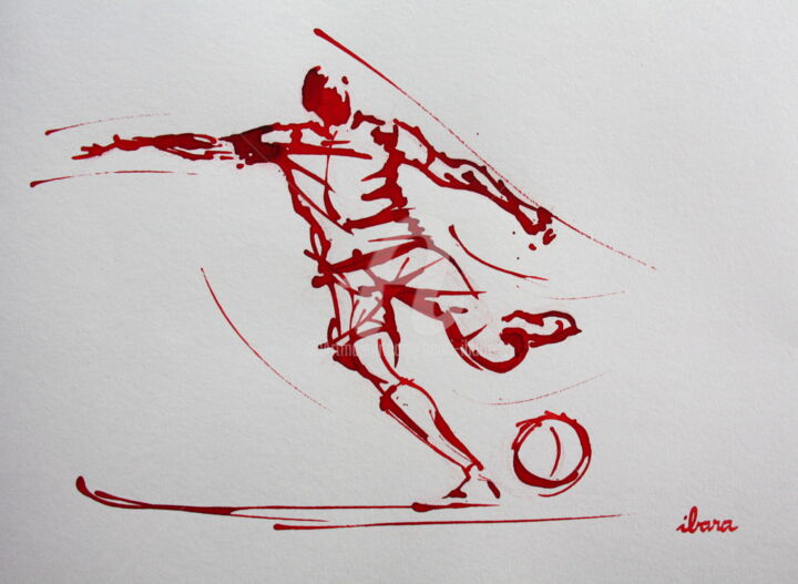 Dessin intitulée "Football N°89" par Henri Ibara, Œuvre d'art originale, Encre